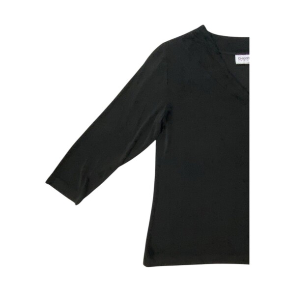 Chicos Travelers Womens Tunic Top Size 2 (US L/12) Black Stretch Blouse 3/4 Slv - Picture 9 of 11